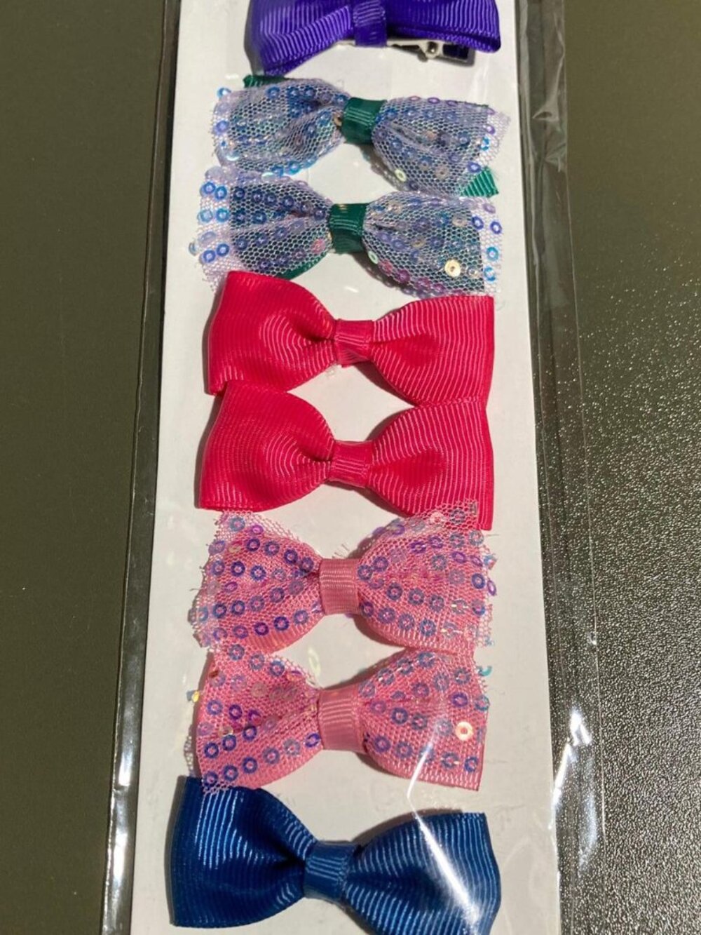5x Set Multi-Color Sequin & Grosgrain Ribbon Mini Hair Bows